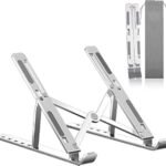 Laptop Stand, Foldable Aluminum Notebook Holder with 7 Adjustable Angles, Portable Ergonomic Desk Riser for Laptops and Tablets, Anti-Slip Design, Silver