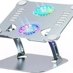 GFF01-T Aluminium Laptop Stand with Dual Cooling Fans, 10-15.6 | Adjustable Height, Ergonomic Design, Ventilated Base, Foldable & Portable, Desk Compatible