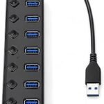7 Port USB Hub 3.0 with Individual On Off Switches, LED Indicators, 5Gbps High Speed Data Transfer Splitter, Multiport Expander Adapter for Laptop, Desktop, Keyboard, Mouse, Flash Drive, Printer -307