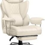 GTPLAYER Big & Tall Home Office Chair with Pocket Spring Lumbar Support, Ergonomic Comfortable Wide Office Desk Computer Gaming Chair with Outward Fixed Soft Armrests & Footrest (PU Leather, Beige)