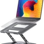 AOEVI Adjustable Laptop Stand with 360 Rotating Base, Computer Stand for Laptop Ergonimic Foldable Laptop Riser for Desk Compatible with MacBook Pro/Air Notebook up to 16 Inches, Grey