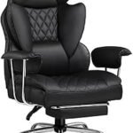 GTPLAYER Big & Tall Home Office Chair with Pocket Spring Lumbar Support, Ergonomic Comfortable Wide Office Desk Computer Gaming Chair with Outward Fixed Soft Armrests & Footrest (PU Leather, Black)