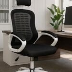 Desk Chair Office Chair for Home Height Adjustable Mid Back Mesh Computer Chair with Lumbar Support Mesh Swivel Computer Office Ergonomic Executive Chair SM-909 (With Headrest, white)